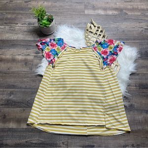 Umgee Stripe Floral Cap Sleeve Blouse